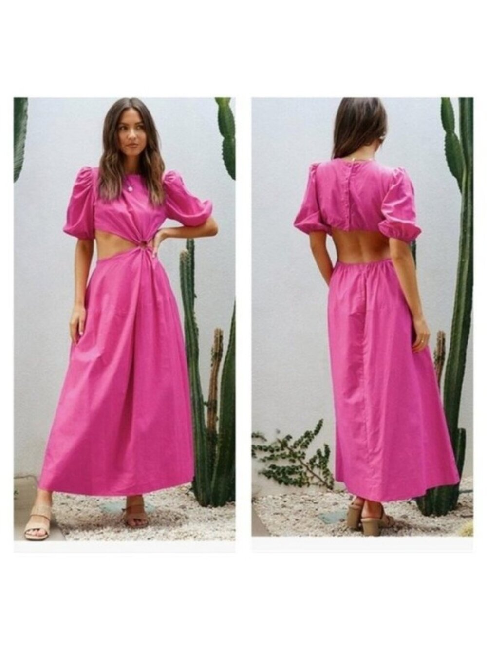 All About May Linen Cut Out Maxi Dress Feminine Pink Vacation Pink Beach